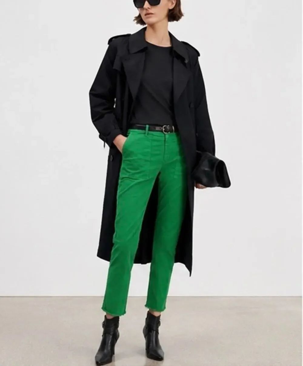 Nili Lotan Jenna Pants US 8 Kelly Green Raw Hem Utility Stretch Cotton